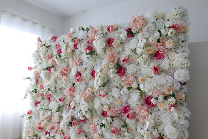 White Roses And Pink Hydrangeas, Artificial Flower Wall Backdrop