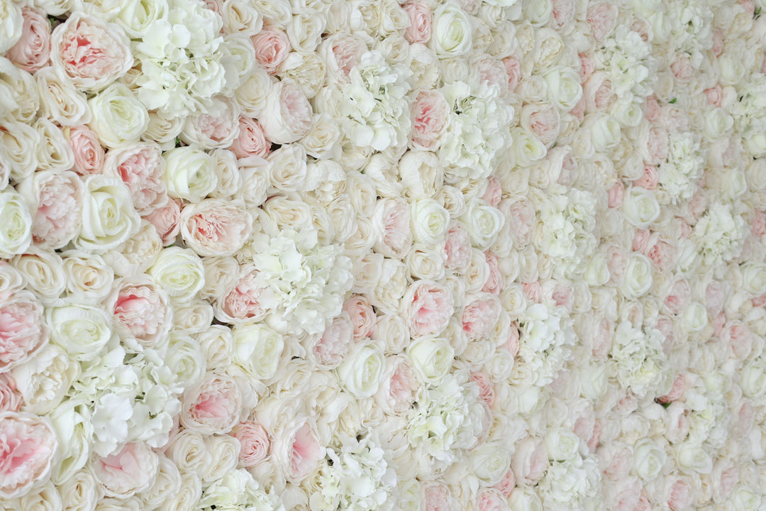 White Roses And Peonies And Hydrangeas And Pink Peonies, Artificial Flower Wall Backdrop