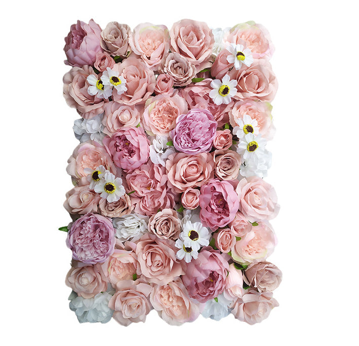 Beige And Gray-Pink Roses And Peonies With Daisies, Artificial Flower Wall Backdrop