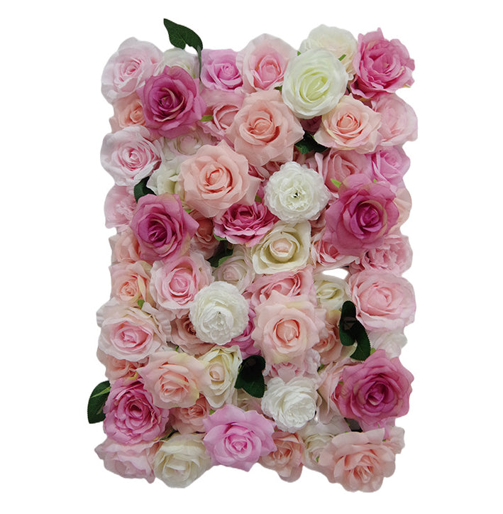 Beige And Pink And White Roses With Green Leaves, Artificial Flower Wall Backdrop