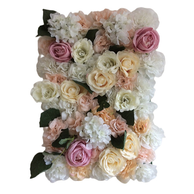 Beige And Pink Roses With Green Leaves, Artificial Flower Wall Backdrop