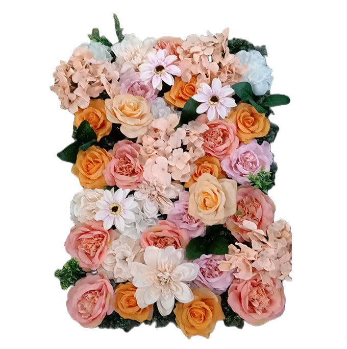 Beige Orange Roses And Hydrangeas With Green Leaves, Artificial Flower Wall Backdrop