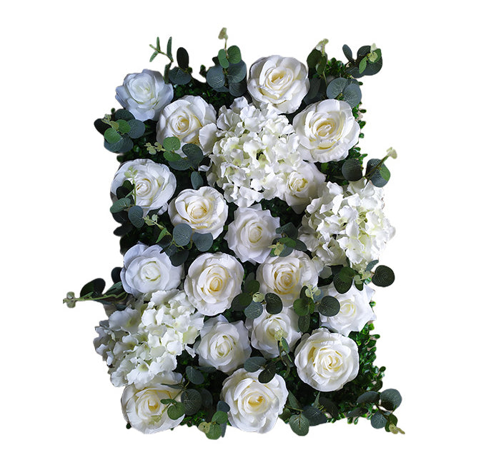 Beige Roses And Hydrangeas With Green Vines, Artificial Flower Wall Backdrop