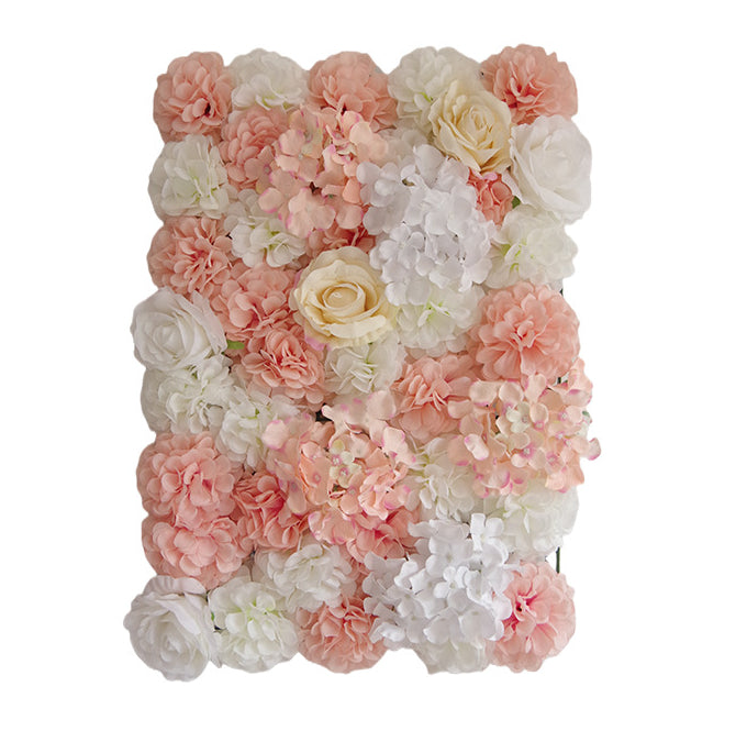 Beige Roses With Blush Pink And White Hydrangeas, Artificial Flower Wall Backdrop