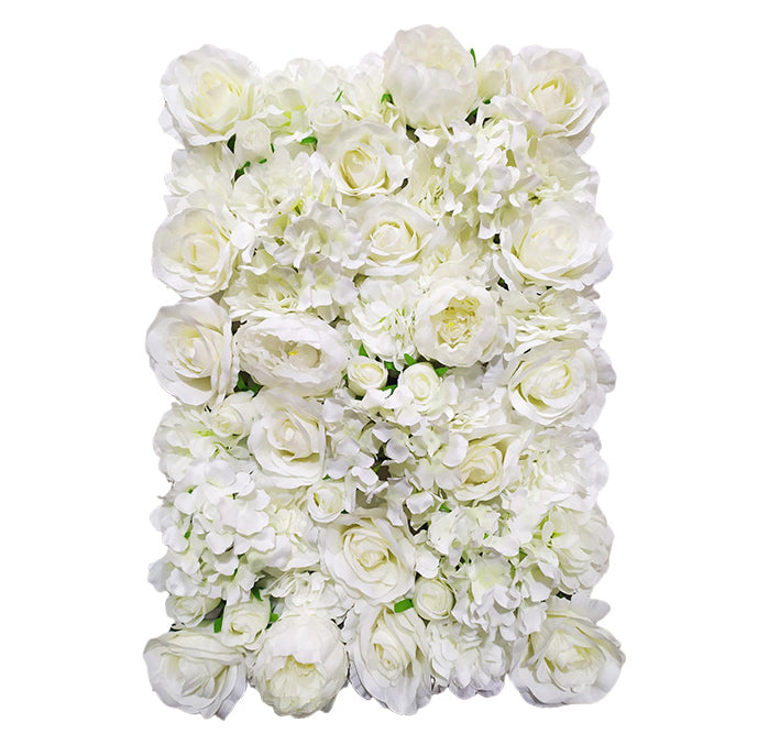 Beige White Roses And Hydrangeas, Artificial Flower Wall Backdrop
