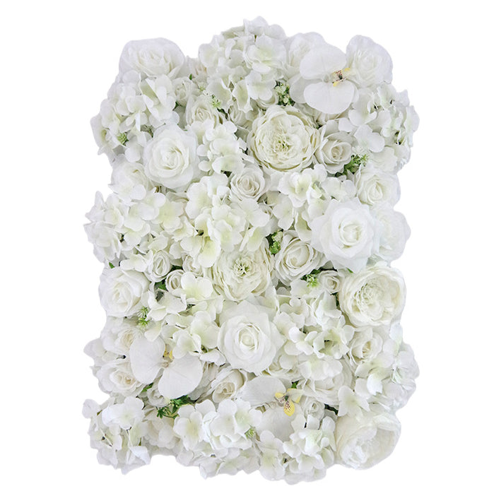 Beige White Roses And Hydrangeas With Green Leaves, Artificial Flower Wall Backdrop