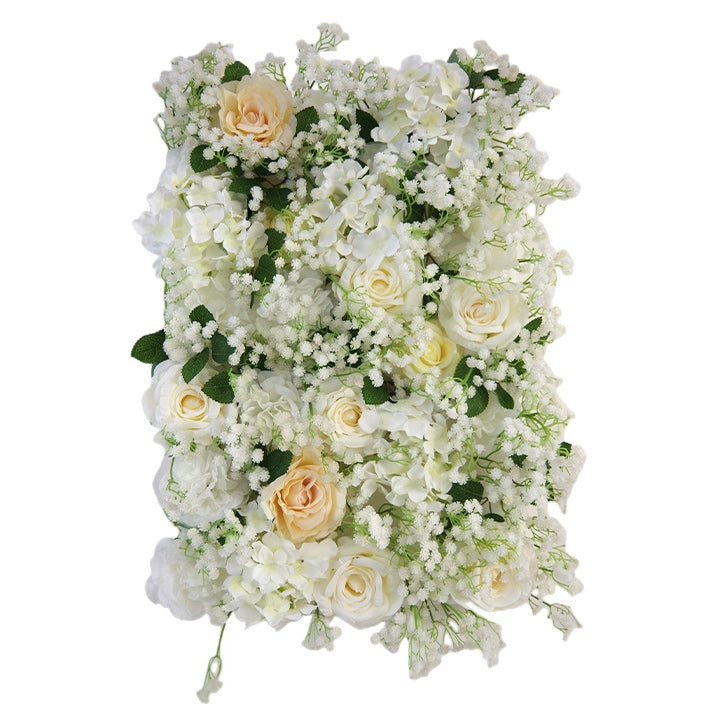 Beige-White Roses With Gypsophila, Artificial Flower Wall Backdrop