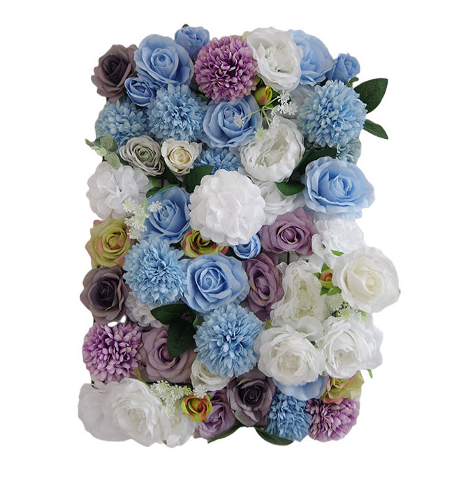 Blue And White Roses With Mixed Color Hydrangeas, Artificial Flower Wall Backdrop