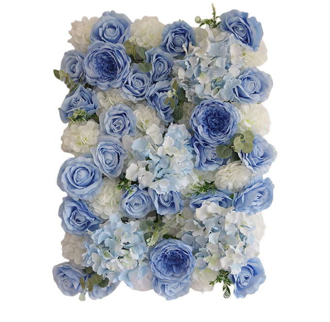 Blue Roses And White Hydrangeas, Artificial Flower Wall Backdrop