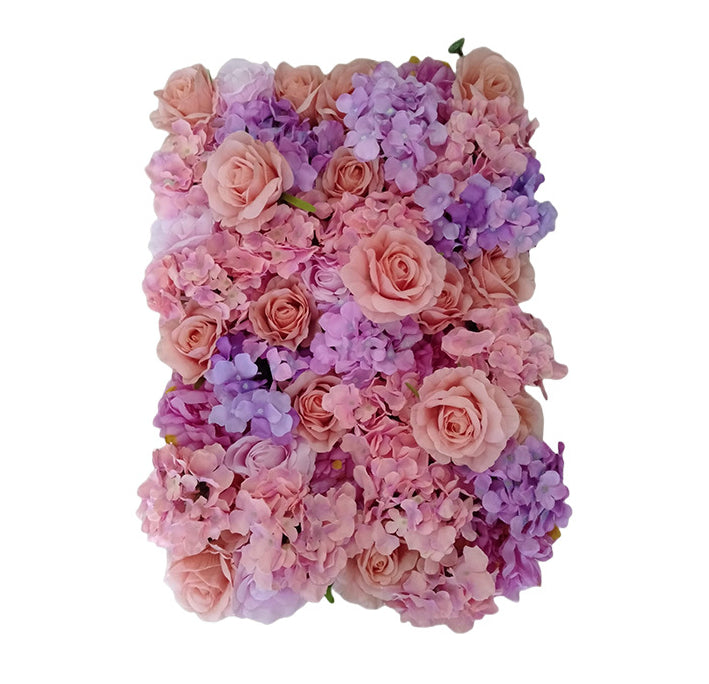 Blush-Orange Roses And Purple Hydrangeas, Artificial Flower Wall Backdrop