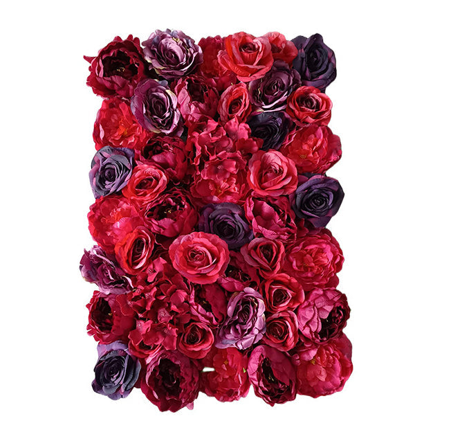 Dark-Purple And Red Roses With Hydrangeas, Artificial Flower Wall Backdrop