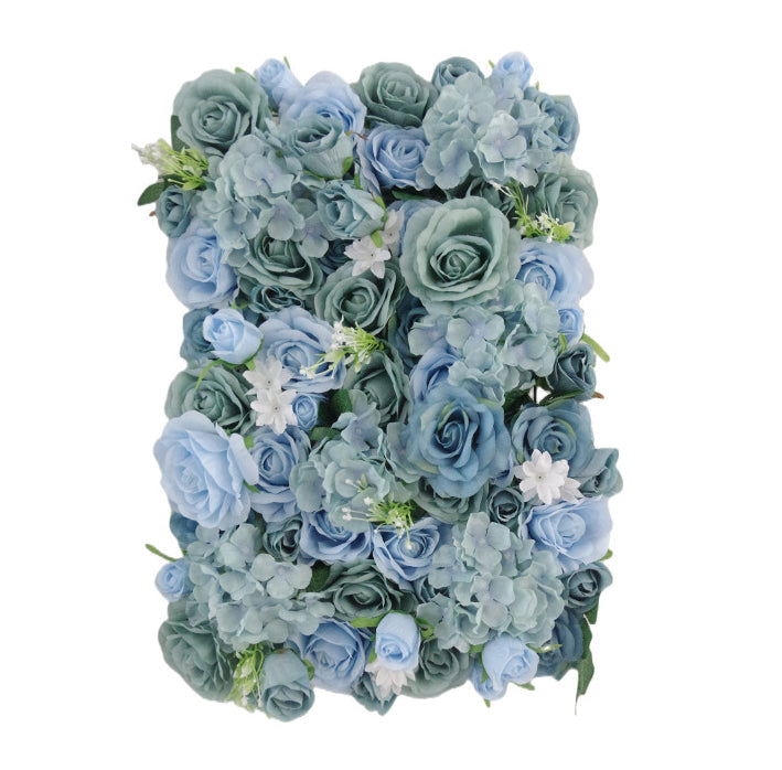 Gray-Blue And Cyan Roses With Hydrangeas, Artificial Flower Wall Backdrop