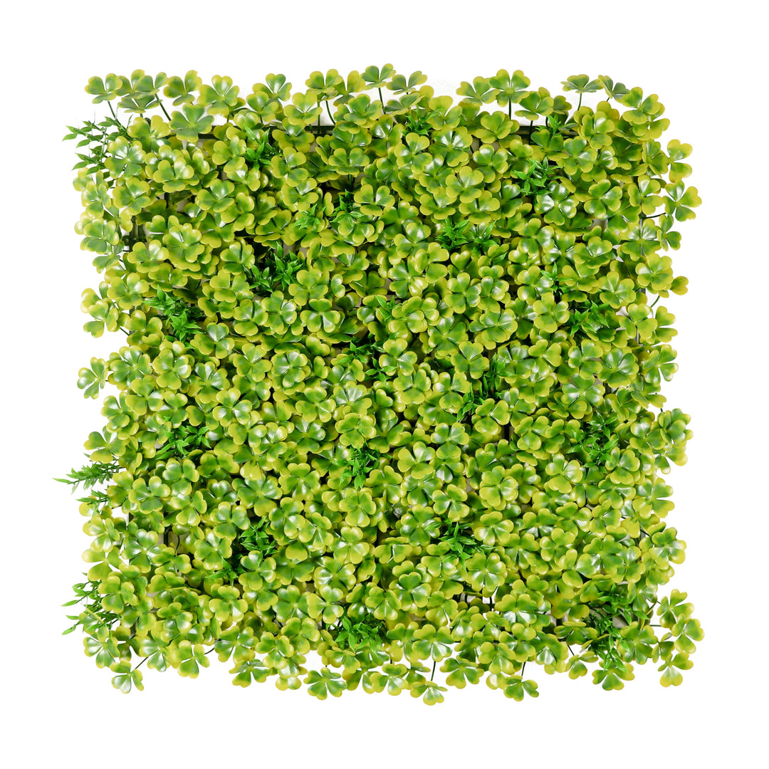 Green And Yellow Four-Leaf Clover With Grass Artificial Green Wall Panels, Faux Plant Wall