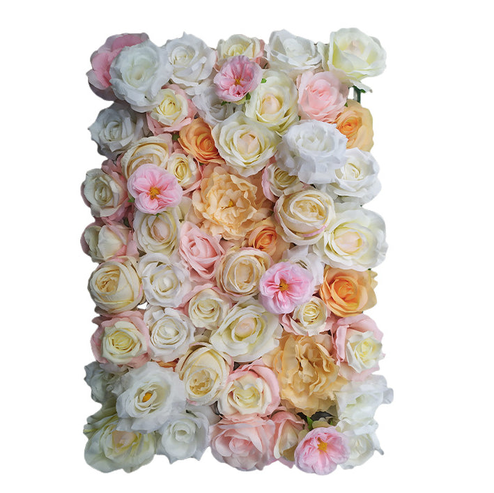 Luxurious 3D Beige And Blush-Orange Roses, Artificial Flower Wall Backdrop