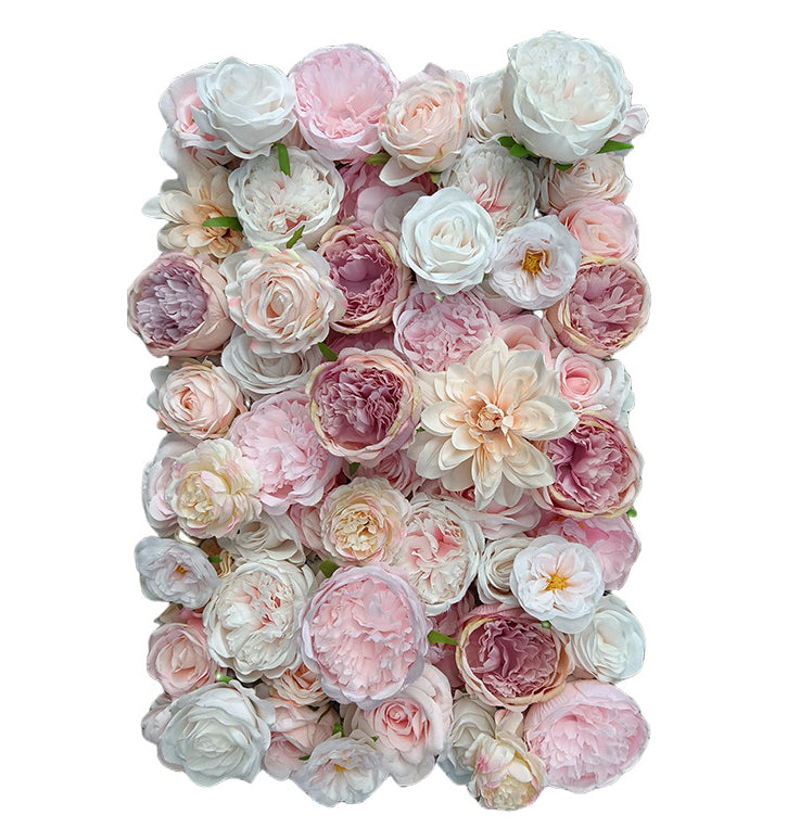 Luxurious 3D Beige And Pink Roses With Peonies, Artificial Flower Wall Backdrop