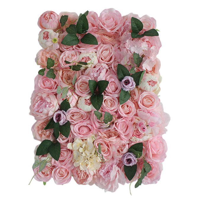 Luxurious 3D Beige Pink Roses With Green Leaves, Artificial Flower Wall Backdrop
