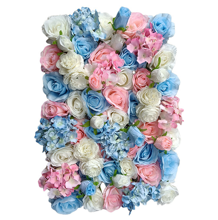 Luxurious 3D Blue And Pink And Beige Roses, Artificial Flower Wall Backdrop