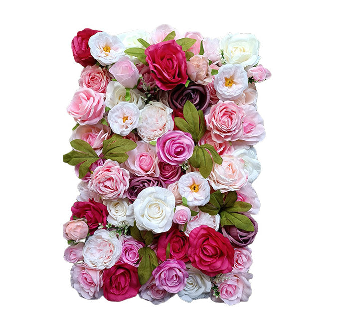 Luxurious 3D Pink Rose And Peony With Green Leaves, Artificial Flower Wall Backdrop