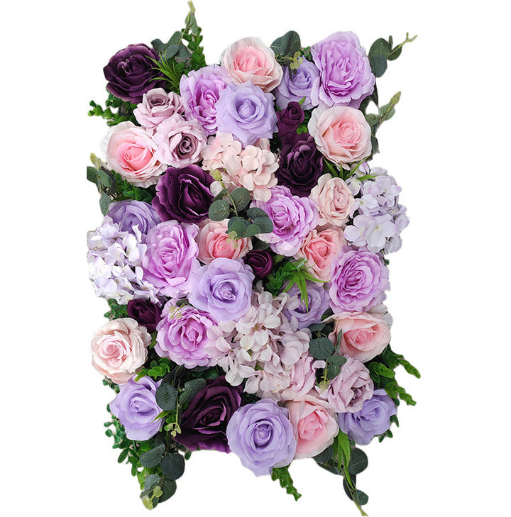 Luxurious 3D Purple And Pink Roses With Green Leaves, Artificial Flower Wall Backdrop