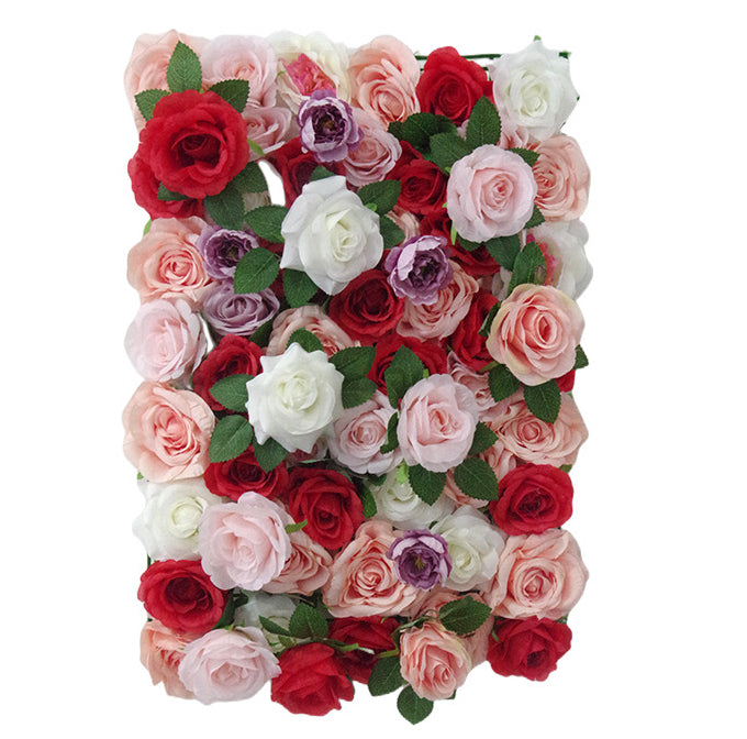 Luxurious 3D Red And Beige Roses With Green Leaves, Artificial Flower Wall Backdrop