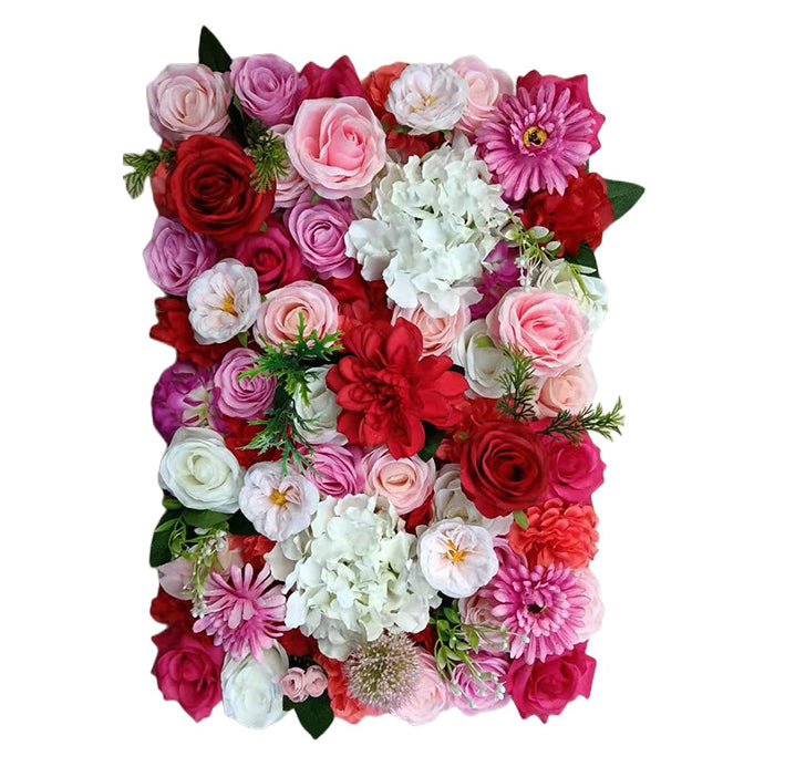 Luxurious 3D Red And Pink Roses With White Hydrangeas, Artificial Flower Wall Backdrop