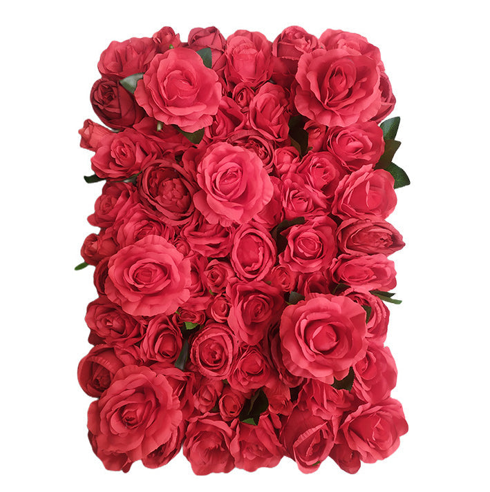 Luxurious 3D Red Roses With Green Leaves, Artificial Flower Wall Backdrop
