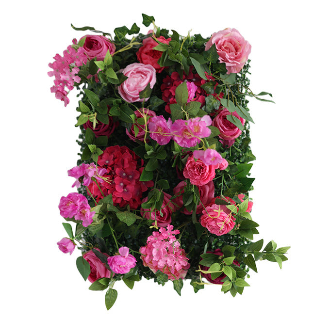 Luxurious 3D Rose-Red And Hydrangeas With Green Vines, Artificial Flower Wall Backdrop