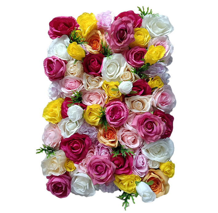 Luxurious 3D Rose-Red And Yellow And White Roses, Artificial Flower Wall Backdrop