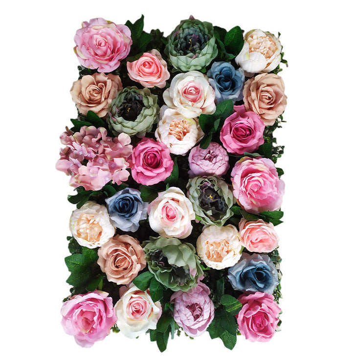 Mixed Color Roses And Peonies With Green Leaves, Artificial Flower Wall Backdrop