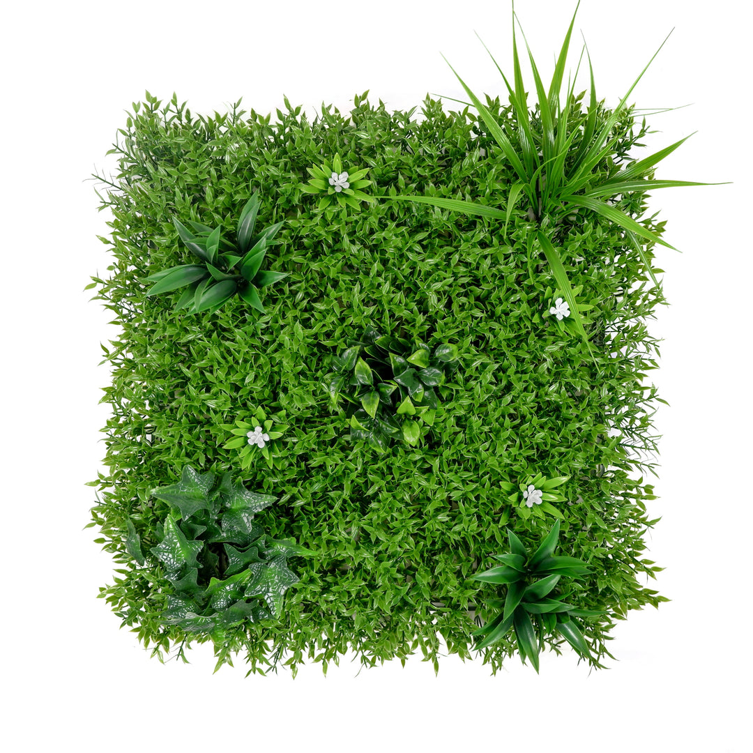 Mixed Plants With White Flowers Artificial Green Wall Panels, Faux Plant Wall