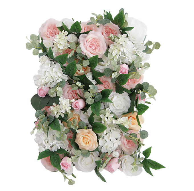 Orange And Pink Roses With Green Leaves, Artificial Flower Wall Backdrop