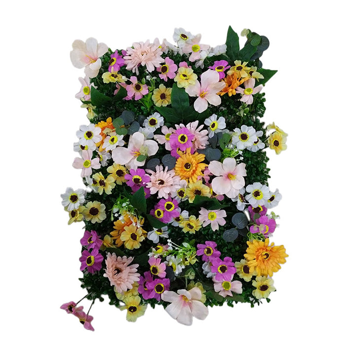 Pink And Yellow Daisies With Green Leaves, Artificial Flower Wall Backdrop