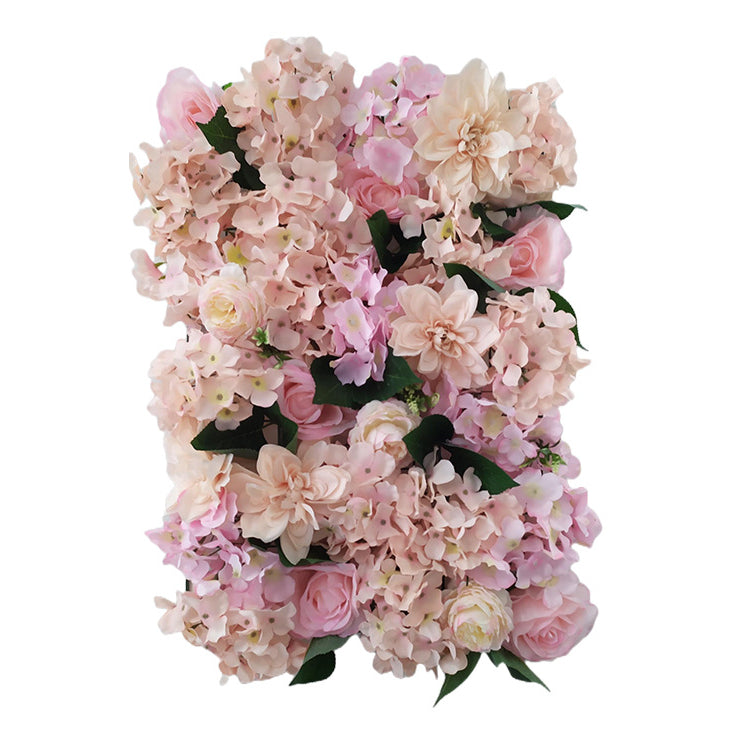 Pink Roses And Light-Orange Hydrangeas With Green Leaves, Artificial Flower Wall Backdrop