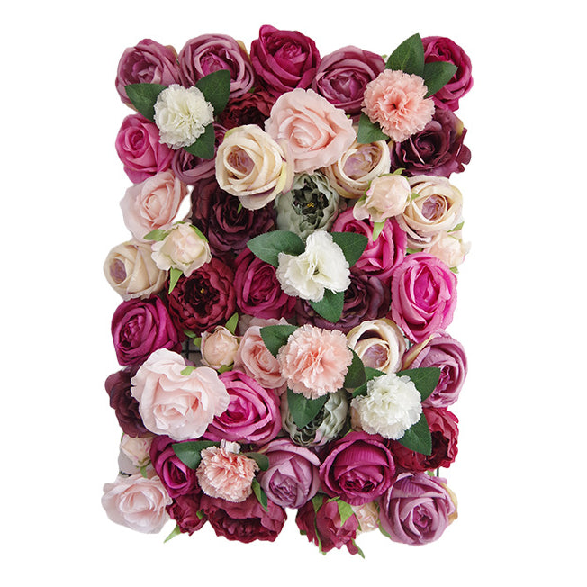 Purple And Pink Roses With Green Leaves, Artificial Flower Wall Backdrop