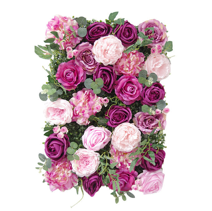 Purple Roses And Hydrangeas With Green Leaves, Artificial Flower Wall Backdrop
