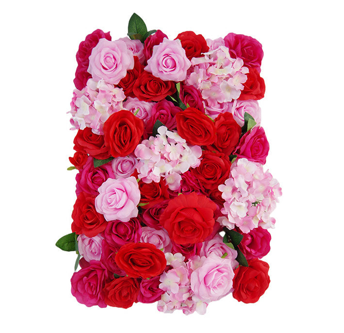 Red And Pink Roses With Hydrangeas, Artificial Flower Wall Backdrop