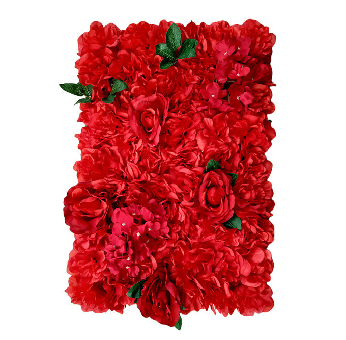 Red Roses And Carnations With Green Leaves, Artificial Flower Wall Backdrop