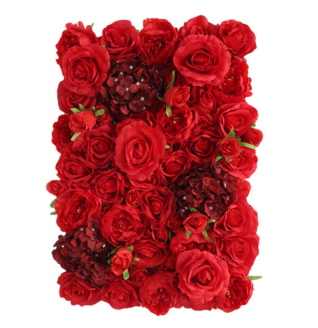 Red Roses And Dark-Red Hydrangeas, Artificial Flower Wall Backdrop