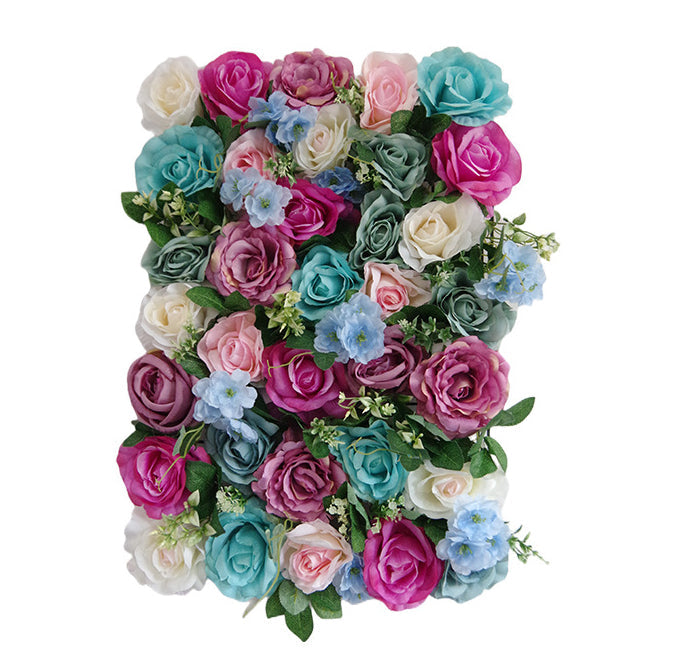 Rose Red And Cyan Roses With Green Leaves, Artificial Flower Wall Backdrop