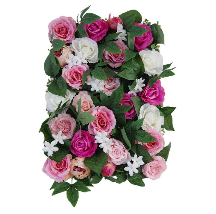 Rose-Red And Pink Roses With Green Leaves, Artificial Flower Wall Backdrop