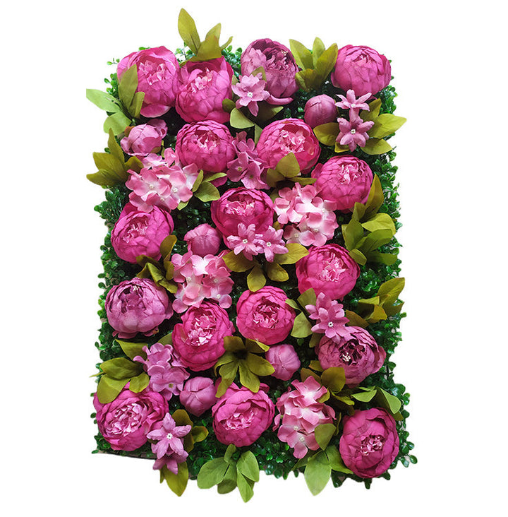 Rose-Red Peony With Green Leaves, Artificial Flower Wall Backdrop