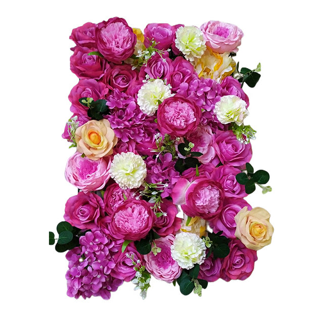 Rose-Red Roses And Hydrangeas With Green Leaves, Artificial Flower Wall Backdrop