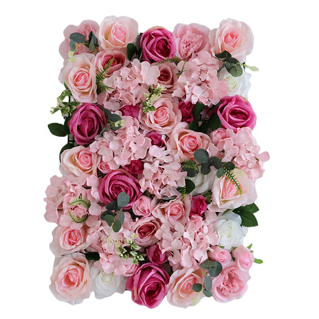Rose-Red Roses And Pink Hydrangeas With Green Leaves, Artificial Flower Wall Backdrop