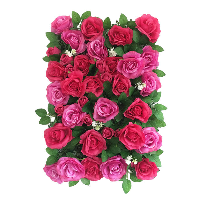 Rose-Red Roses With Green Leaves, Artificial Flower Wall Backdrop