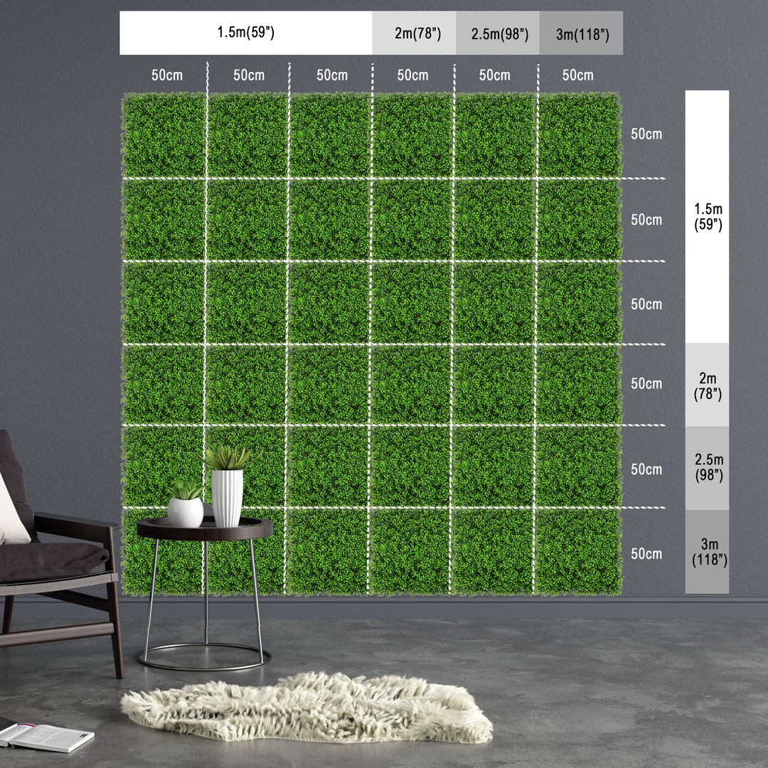 Layered Green Grass With White Flowers Artificial Green Wall Panels, Faux Plant Wall