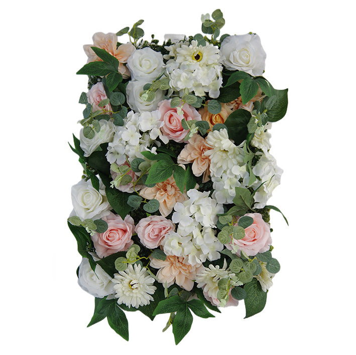White And Pink Roses With White Hydrangeas, Artificial Flower Wall Backdrop