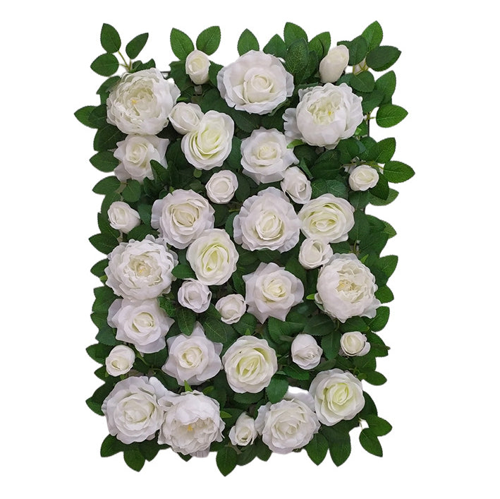 White Rose And Peony With Green Leaves, Artificial Flower Wall Backdrop
