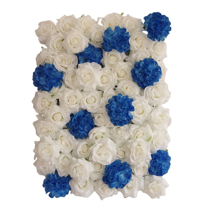 White Roses And Blue Hydrangeas, Artificial Flower Wall Backdrop
