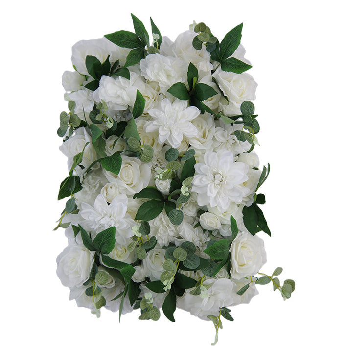 White Roses And Gardenia With Green Leaves, Artificial Flower Wall Backdrop