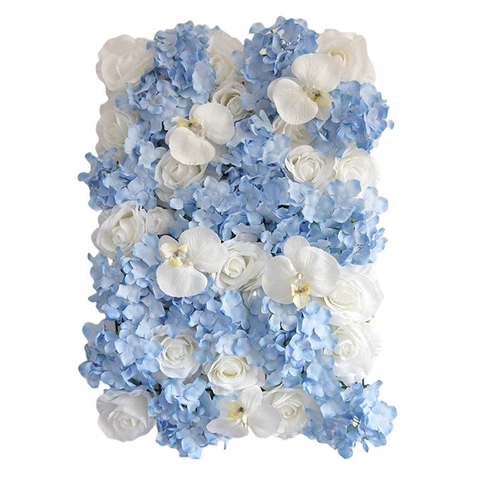 White Roses And Light Blue Hydrangeas, Artificial Flower Wall Backdrop
